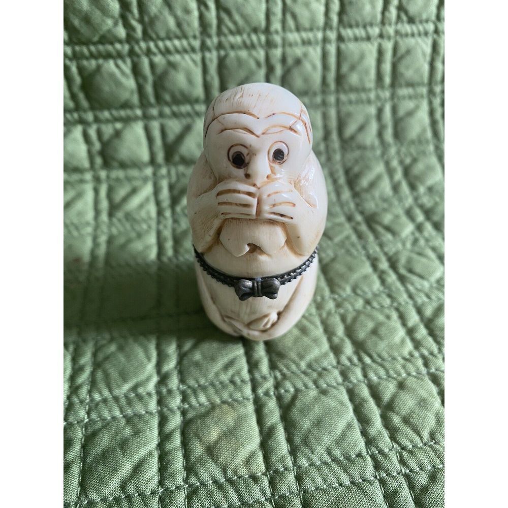 Monkey Snuff Box/Trinket Box, 2.5", Hand Carved, Hinged, Bauble Case, Miniature